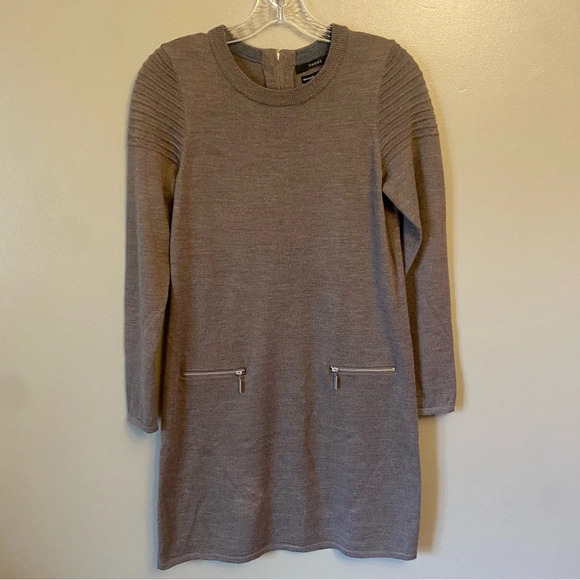Tahari Extra Fine Merino Wool Dress Small tan faux zipper - Picture 1 of 9
